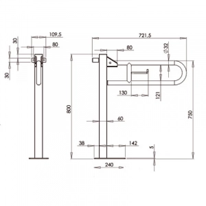 Поручень для лиц с инвалидностью стена-пол вертикальный MEDINOX