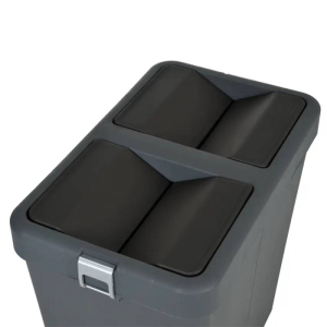 Мусорное ведро двойное 14+14 л пластиковое, с поворотной крышкой цвета антрацит COB-428A