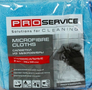 Салфетка микрофибра универсальная 38х38см 3шт синяя PRO
