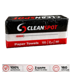 Паперові рушники листові, білі, V-укладання, 2 шару CLEANSPOT ПЛ-V-160