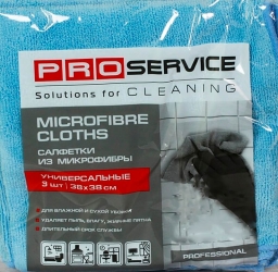 Салфетка микрофибра универсальная 38х38см 3шт синяя PRO