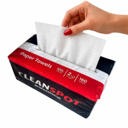 Паперові рушники листові, білі, V-укладання, 2 шару CLEANSPOT ПЛ-V-160